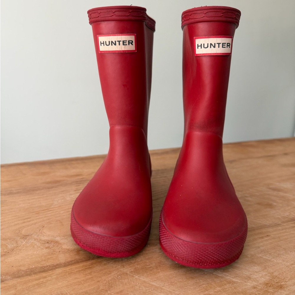 Hunter Kids Red Matte Rubber Rain Boots
